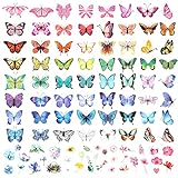 100 Stück Temporäre Tattoos Schmetterling, Bunte Kleine Schmetterlings Blumen Tattoo Wasserdicht Niedliche Kleine Tattoos für Erwachsene Kinder Gesicht Körper Geburtstagsfeier Karneval