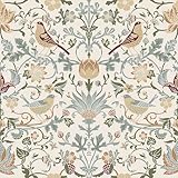 Skyblur Beige Vintage Vögel Beeren Blumen Abziehen und Aufkleben Tapete für Badezimmer Schlafzimmer Wände 44 x 296 cm Retro Vogel Tapete Abnehmbares Kontaktpapier für Schränke und Schubladen, Regal,