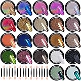 Duufin 22 Boxen Set Nagelpulver, Chrom, Powder mit holografischem Glitzer, Aurora-Pulver, Meerjungfrau, Chamäleon-Pulver, Bonbon mit 22 Lidschattenstäbchen für Nail Art Dekoration