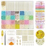 Eurtes Perlen zum Auffädeln Kit, 12000PCS 24 Farben Ketten Selber Machen Set mit Smiley und A-Z Buchstaben, 3mm Pastell Glasperlen für Armbänder, Schmuck Armband Basteln für Kinder/Erwachsene