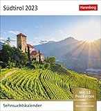 Südtirol Sehnsuchtskalender 2023. Kleiner Kalender mit Urlaubsfeeling für den Schreibtisch. Südtirols schönste Ausblicke in einem ... Aufhängen.: Wochenkalender mit 53 Postkarten