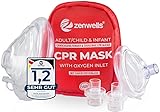 CPR Beatmungsmaske Erste Hilfe Set für Erwachsene/Kinder und Säuglinge - Pocket Maske in Soft Case (rot) mit Eigenventil und Sauerstoffeinlass