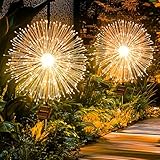 Solarlampen für Außen Garten, 2 Stück 150 LED Warmweiß Gartendeko Solarleuchten für Außen 8 Modi Wasserdicht Solarlichter Pusteblume, Solarstecker Gartenleuchten für Pathway Wege Rasen Balkon Deko