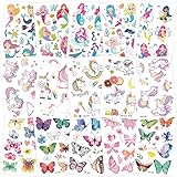 150+ Tattoo Kinder Mädchen, Schmetterling + Einhorn + Meerjungfrau Tattoo Sticker Hautfreundlich, Mitgebsel Kindergeburtstag Gastgeschenke Kleinigkeiten Kleine Geschenke für Mädchen