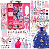 Miunana Kleiderschrank 101 Puppen Kleidung Zubehör Schrank Kleider Zubehör Schuhe Kleiderbügel Halsketten Kronen Tasche Accessoires für 11,5 Zoll Puppen