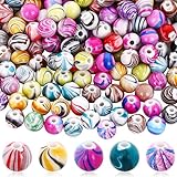 Abeillo 500 Stück Acryl Perlen 8mm Multicolor Bastelperlen zum Auffädeln, Mix Floral Perlen Beads Bunte Tintenmuster Schmuckperlen für Armbänder, Halsketten, Kleidung und Schmuckherstellung