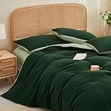 Gezu Baumwolle Bettwäsche 135x200 Muslin Grün Salbeigrün Renforce Uni Sommer Bettwäsche Set Knitterlook Weiche Bettbezug Dunkelgrün Bügelfrei mit Reißverschluss und Kissenbezug 80x80cm