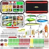 TRUSCEND Angeln Köder Set mit Tackle Box für Hecht, Zander, Forelle, Barsch, Angelzubehör einschließlich Gummifische, Oberflächenköder, Spinner, Popper, Jigs Head für Süßwasser-Salzwasser-Fischen