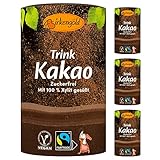 Birkengold Trink-Kakao 4 x 200 g | zuckerfrei | Fairtrade | Vegan | Rohkakao mit Xylit | Trinkschokolade ohne Zucker | Kakaopulver stark entölt 40% | perfekt für heisse Schokolade