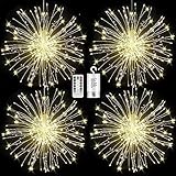 FOOING Led Lichter Feuerwerk 4 PACK 120LED Lichterkette 8 Modi Haengend mit Strom Batterie Weihnachtsdeko Weihnachtsbeleuchtung Fenster Außen