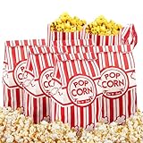 Tebery 200 Stück Popcorn Tüte, Papiertüten Partytüte, Popcorn Box Candy Tüte, Rot-Weiß Gestreift, 9 x 6 x 21cm