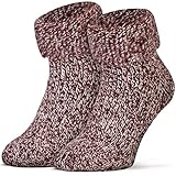 Piarini ABS Stoppersocken Wollsocken Wintersocken Norwegersocken Innenfrottee Damen Jungen Mädchen lila bordeaux meliert 35 36 37 38