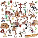 Wild West Cowboys und Indianer Kunststoff-Figuren, Spielset, 77-teilig, Lernspielzeug, Eimer mit Indianern, Actionfiguren und Zubehör für Kinder, Jungen, Mädchen, Alter 3 Jahre