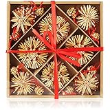 com-four® 56-teiliges Strohsterne Set - Christbaum-Schmuck - Stroh-Anhänger für den Weihnachtsbaum - natürlicher Christbaum-Behang - Weihnachtsdekoration - Ø 3-8 cm