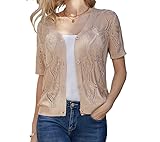 GRACE KARIN Damen V-Ausschnitt Kurz Strickweste Kurzarm Cardigan Strickjacke Aprikose M