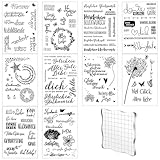 Silikonstempel Set, 10 Bögen Stempel Sprüche Deutsch Stempel Glückwunsch Clear Stamps mit Stempelblock 10x10 cm für Hochzeit Geburtstag Taufe Scrapbooking Journal Einladung Karten(10 Stile)