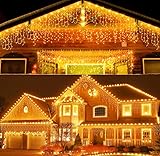 KALAHOL Eiszapfen-Weihnachtsbeleuchtung für draußen, Eiszapfenlichterkette für draußen und drinnen, Netzbetrieb, 15M, wasserdichte Lichterkette für den Innenbereich, für Weihnachten, Garten und Party