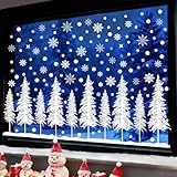 AVAKY Fensterbilder Weihnachten Weihnachtsbaum Fensteraufkleber Weiß, 232 Fensterdeko Weihnachten PVC Weihnachts Fensterbilder Selbstklebend, Fenstersticker Winter für Weihnachtsdeko Innen Fenster