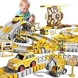 299PCS Autorennbahn Rennbahn 6 Autos Spielzeug, Spielzeug für 3 4 5 6 Jahre alt Jungen Mädchen Kinder, Flexible Track Kran Spiele, Elektroauto für Kinder Geschenk