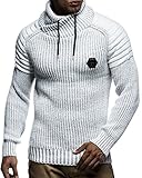 Leif Nelson Herren Strickpullover Grau mit Schalkragen/Hochwertiger Winterpullover in Regular Fit, ideal für Casual und Business, Langarm Größe XL