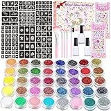 545 Stück Glitzer Tattoo Set Kinder, 40 Farben Glitzertatoos set Kindertattoos Tatoostifte 297 Schablonen 200 Strasssteine Party Kindergeburtstag Ostern Weihnachten Geschenke Mädchen Jungen