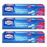 Toppits Doppelverschluss Beutel 3L (27 x 24cm), 3er Pack (3 x 15 Beutel)