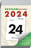 ZETTLER Tagesabreißkalender L 2024, im Format 6,6 x 9,9 cm, Bürokalender mit Wochenzählung und spannenden Rezepten und Räseln auf der Rückseite