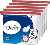 Softis 4-lagiges Toilettenpapier | 45 Rollen-Packung (5 x 9 Einzelpackungen) | 100 Blatt pro Rolle | Einzigartiges Softkammer-System | Recyclebare Verpackung | FSC®-zertifiziertes Papier