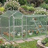 Soontrans Hühnerstall 2x1x1.5 m, Kombinierte Hühnergehege mit Auslauf für Rückzug und Spielen, Verzinkter Stahl & Dachplane & Drahtgitter & Tür, Freilaufgehege Hühner für Garten