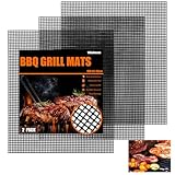 3 Stück Grillmatte, 42×36cm Antihaft Grillgitter Wiederverwendbar, Grillmatte für Gasgrill, Holzkohle, Elektrogrill, Luftfritteuse, Backofen
