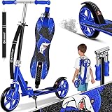 KESSER® Scooter Roller Kinderroller Cityroller Tretroller Kickroller, für jedes Alter, Höhenverstellbar bis 190cm, bis zu 100kg,Klappmechanismus, Inkl. Tragegurt, Kickscooter, Shark (Blue)