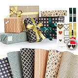 Hianjoo Geburtstag Geschenkpapier Set 6 Blatt, Gefaltet Geschenkpapier mit Geschenkanhänger und Bänder, Craftpapier Geschenkverpackung Papier für Hochzeit/Kindertag/Jubiläen, 70 x 50 CM