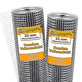 Aquagart® Volierendraht Hasendraht 25m x 1m, Drahtgitter Maschenweite 25mm, verzinkter Maschendraht-Zaun, robustes Schweißgitter