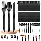 110 Stück Plastikbesteck Schwarz Set, Enthalten Plastikgabeln, Plastiklöffel, Plastik Messer, Party Besteck Plastik für Familienfeiern, Outdoor Dinner, wiederverwendbar Geschirr