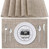 Tischsets Abwaschbar 6er Set, Platzset PVC Hitzebeständig rutschfest, Platzdeckchen für küche Speisetisch Hotel, 45x30cm (Dunkelbeige)