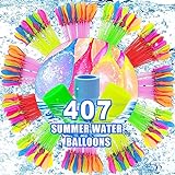 Qtizxrui 407 Stück Wasserbomben Luftballons with 3 Wasserhahn Füllhilfe, Bunt Gemischt Wasserbomben Selbstschließend 10 Sekunden Schnellfüller, Outdoor Aktivitäten Geburtstagsfeier Strand Party