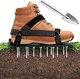 Ohuhu Rasenlüfter Schuhe Nagelschuhe mit Schaufel Kostenlose Installation, Rasenbelüfter Aerifizierer Gartenschuhe mit Klettverschluss, Der ideale Rasenbelüfter für Rasen Hof Garten, Schwarz