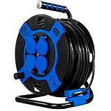 REV Kabeltrommel 50m Outdoor, IP44, 4 Schutzkontaktsteckdosen, blau