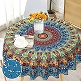 Tischdecke Rund 150 cm Boho landhausstil Tischdecke Wasserdicht Anti-Falten Böhmische Mandala Table Cloth für Küche, Esstisch, Couchtisch, Parteien, Abendessen