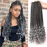 7 Packungen/Lot Crochet Braids Box Braids Goddess Box Braids Crochet Hair with Curly Ends 3S Wavy Crochet Braids Crochet Hair Extensions for Black Women (45,7 cm #T-Grau)