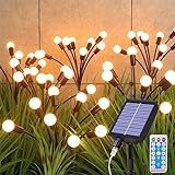 4 Stück Glühwürmchen Leuchte Solar, 32 LED Glühwürmchen Gartenlichter, USB Wiederaufladbar und IP65 Wasserdicht Firefly Solarlampen für Außen Garten, 8 Lichtmodis 4 Helligkeitsstufen, 1200 mAh Akku