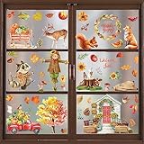 9 Blätte Herbst Fenster Aufkleber Klammern, Erntedankfest Fensteraufkleber,Thanksgiving Ernte Fensterbilder Tiere Blätter Fensterabziehbild für Haus Party Laden Glas Fenster Anzeige Dekoration