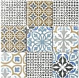 Retro Vintage Mosaik Fliese Keramik creme blau orange grau matt für BAD WC DUSCHE KÜCHE FLIESENSPIEGEL THEKENVERKLEIDUNG BADEWANNENVERKLEIDUNG WB22B-1406