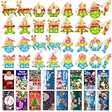HOUT 32 Stück Weihnachten Pop Fidget Schlüsselbund Spielzeug: Mitgebsel Kindergeburtstag Kleines Geschenk für Kinder with 32 Weihnachtskarte - Christbaumschmuck Poppet Bubble Stress Reliever Toys