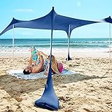 SUN NINJA Pop Up Strandzelt Sonnenschutz UPF50+ mit Sandschaufel, Erdnägeln und Stabilitätsstangen, Outdoor-Schatten für Campingausflüge, Angeln, Hinterhofspaß oder Picknicks | 225cm x 210cm | blau