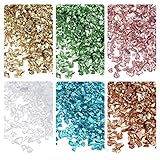 sourcing map 6 Farben Crushed Glass Chips, 1-4mm Unregelmäßiges Glitzer-Metallic-Glas zum Basteln DIY Vasenfüller Epoxidharz-Dekoration 28 g golden Farbtone grüne Farbserie