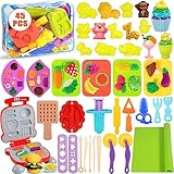 VIPNAJI Knete Dough Set für Kinder, 45 Stück Knetwerkzeug Teig Plastilin Werkzeuge, Knete Zubehör Frühstück Burger & Pasta & Pizza, Küchenspielzeug mit Aufbewahrungstasche Spielzeug für Jungen Mädchen