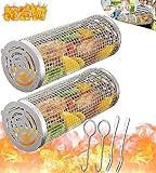 Zylindrischer Grillkorb Rauchnetz Grillzylinder Edelstahl für Gemüse Kolibrin Grillrolle Grilltrommel Grillnetz Drachenkind Drehspieß Grillkäfig Basket Rund BBQ Rolling Grilling Würstchenroller