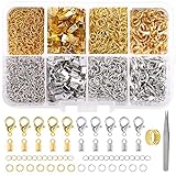 Kettenverschluss, 302 Stück Armband Verschlüsse Set Enthalt Biegeringe, Karabinerverschlüsse, Crimpenden, Ketten Verschlüsse und Pinzette, Gold und Silber Schmuck Verschlüsse für DIY Armbänder