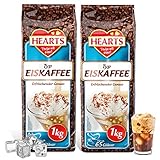 HEARTS Eiskaffee 2 x 1 kg, 65 Tassen pro Beutel, Vorteilspack, Ice Coffee, Erfrischender Genuss, Sommergetränk, Instant Kaffee, Koffeinhaltig, Schnelle Zubereitung, Kaltgetränk, Löslicher Bohnenkaffee